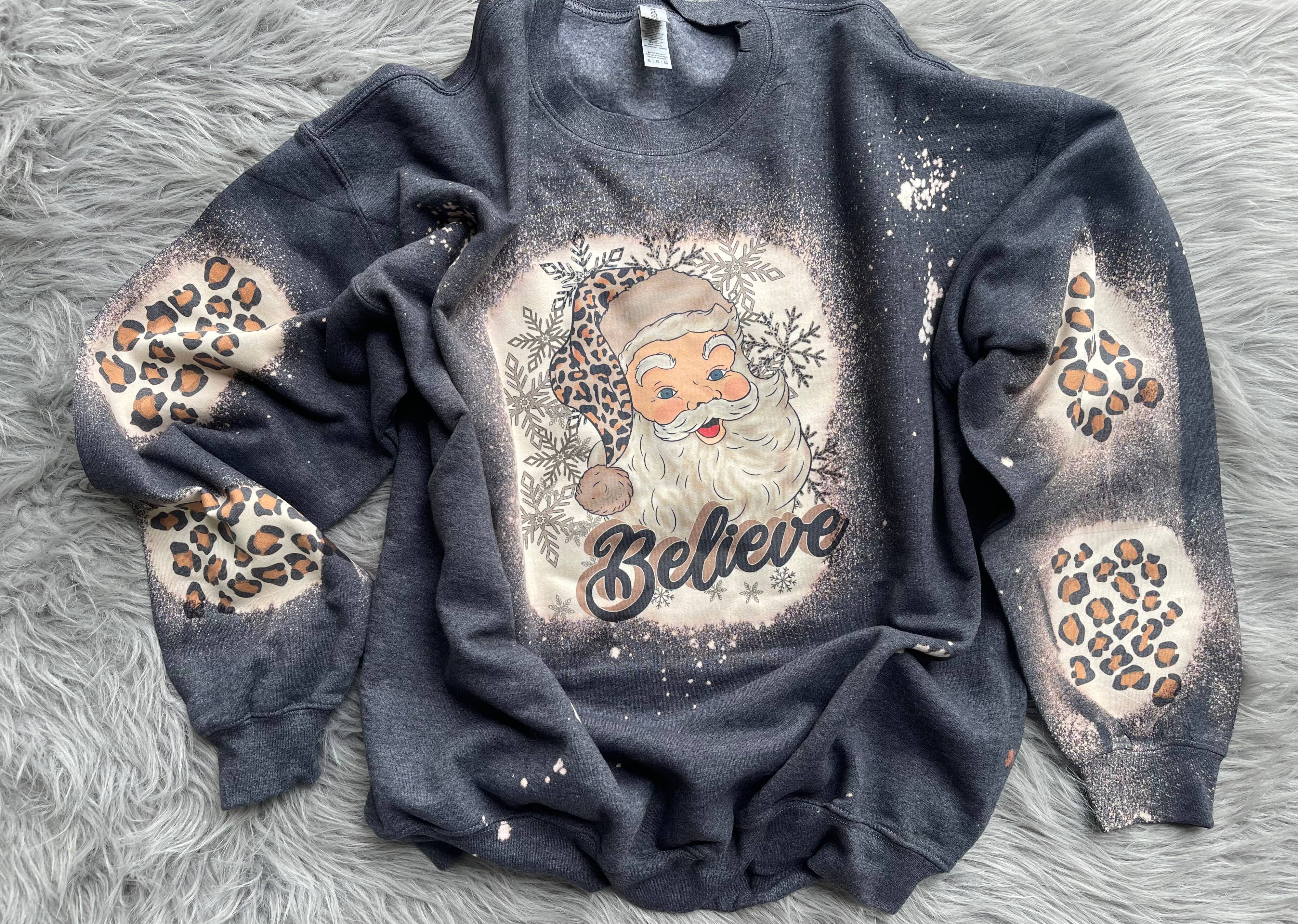 Hartley Co - Wholesale Graphic Sweatshirt - Women's - Believe Santa Bleached Sweatshirt | Holiday Boutique 3