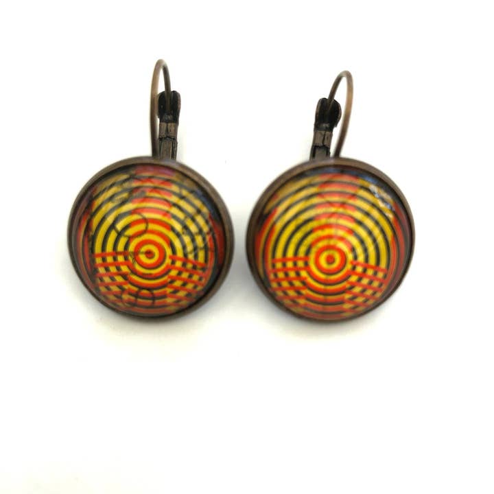 Nieuw-Zeelandse geothermische elektriciteitsstempel uit 1988 - Sieraden met postzegels - Oorbellen met postzegel Franse clipoorbellen in antieke bronzen afwerking voor wholesale door Postage Stamp Jewelry