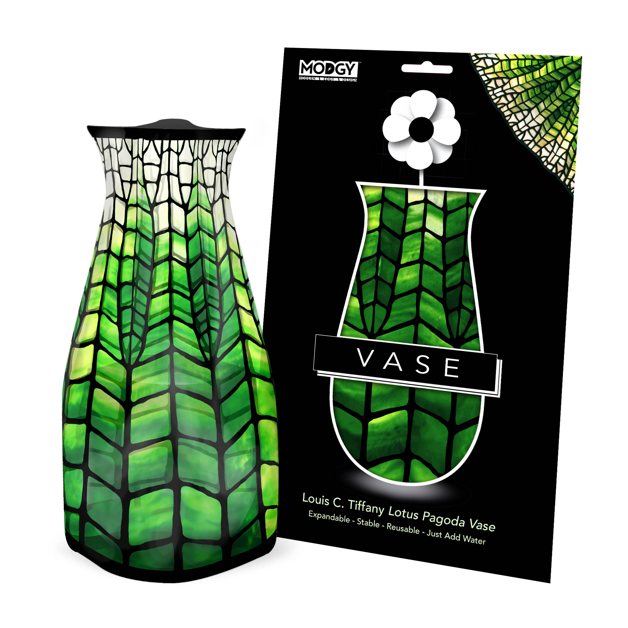 Modgy - Vente Vases - Vase extensible Modgy - Lotus Pagode verte Louis C. Tiffany2