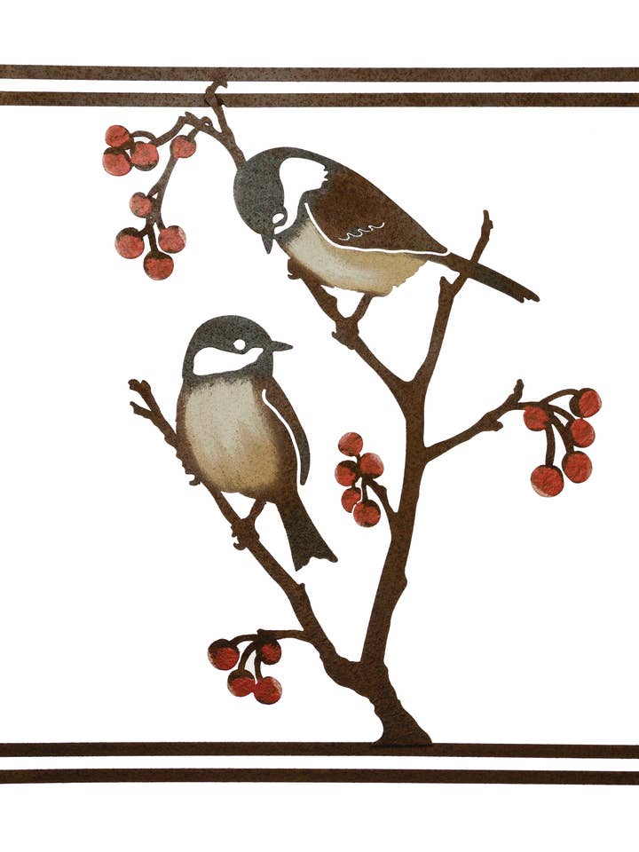 Chickadees & Berries Wall Art -Painted for wholesale by Elegant Garden Design