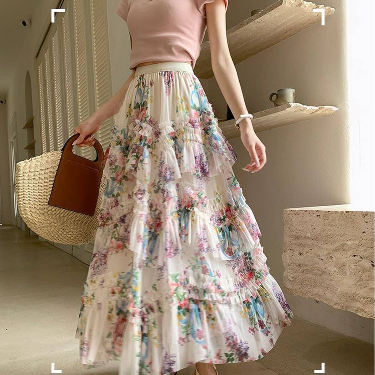ACCITY - Wholesale Skirt - Women's - COLORFUL FLORAL MESH PRINT PLEATED TULLE SKIRT_CWBLS03992