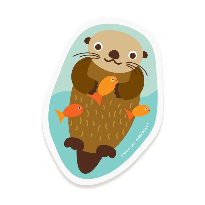 Otter Vinyl Sticker for wholesale by Night Owl Paper Goods
