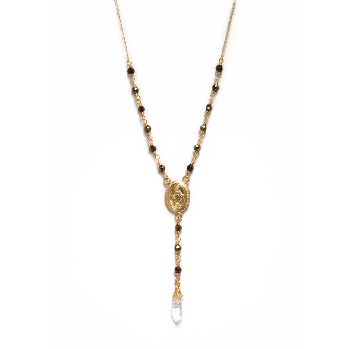 Mi Raíz Jewelry - Vente Colliers à pendentif - Collier chapelet en pyrite diamant Herkimer4