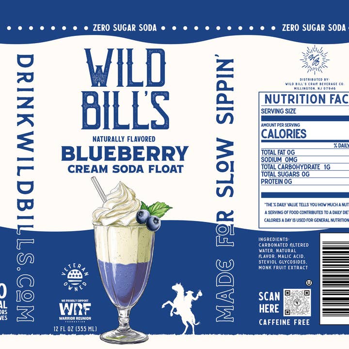 Wild Bill’s Craft Beverage Co. - Vente Sodas/boissons gazeuses - Myrtille : Soda Zéro Sucre, Ingrédients Propres, Pack de 12, Canettes1
