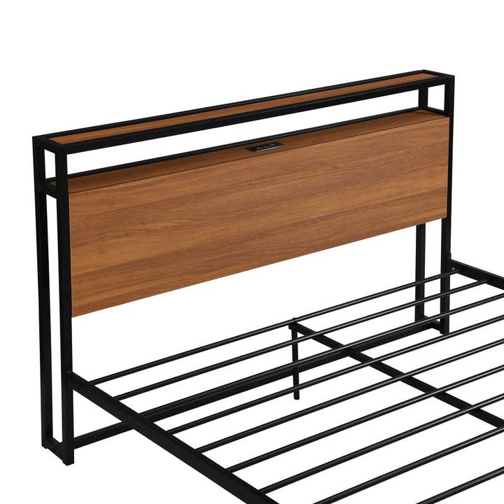 VTNG50 - Wholesale Bedroom Furniture - Queen Size Metal Platform Bed Frame with Sockets, USB Ports12