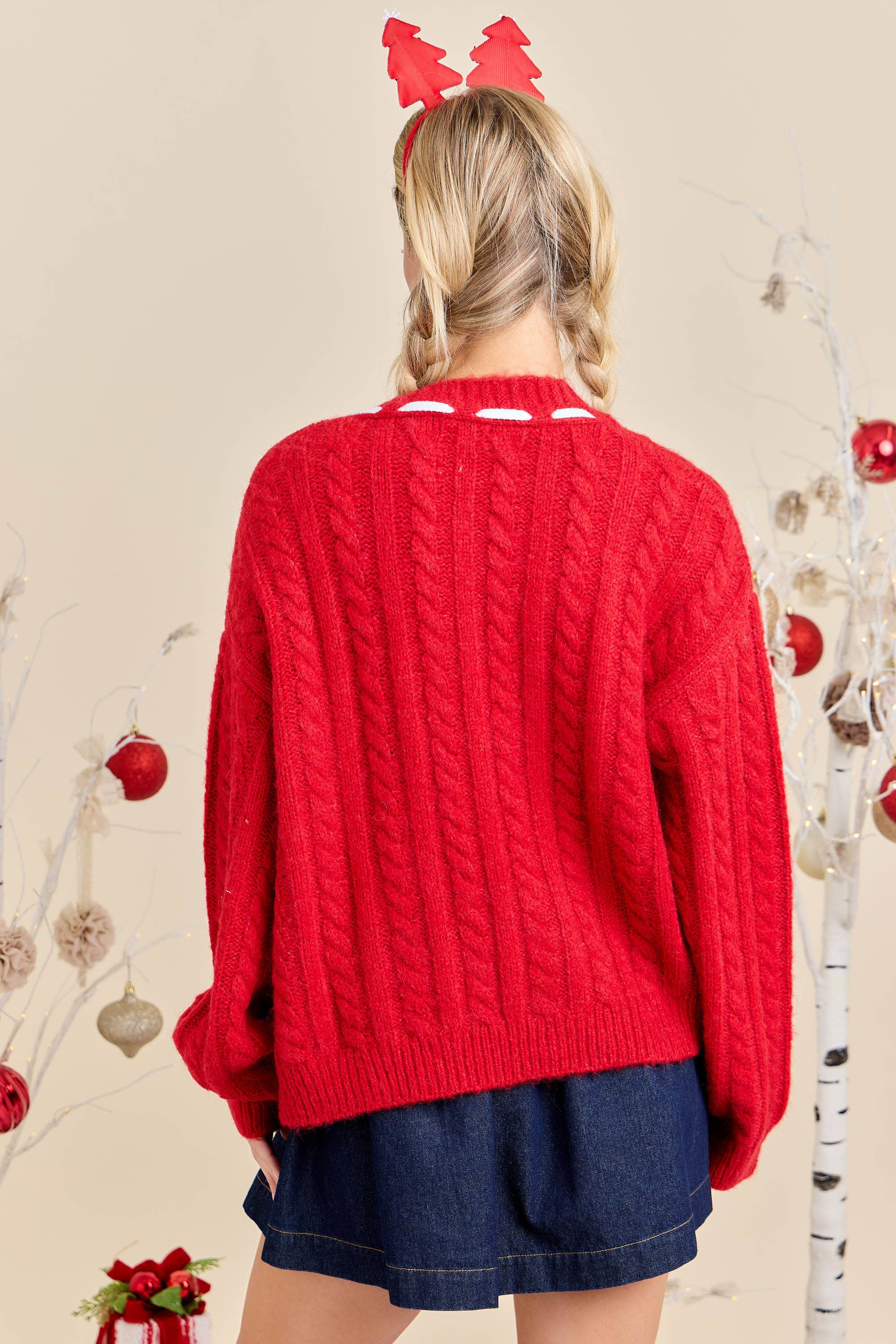 Main Strip - Vente Cardigan – femme - Cardigan en maille torsadée avec ruban de fête – Prêt à expédier en superposition8