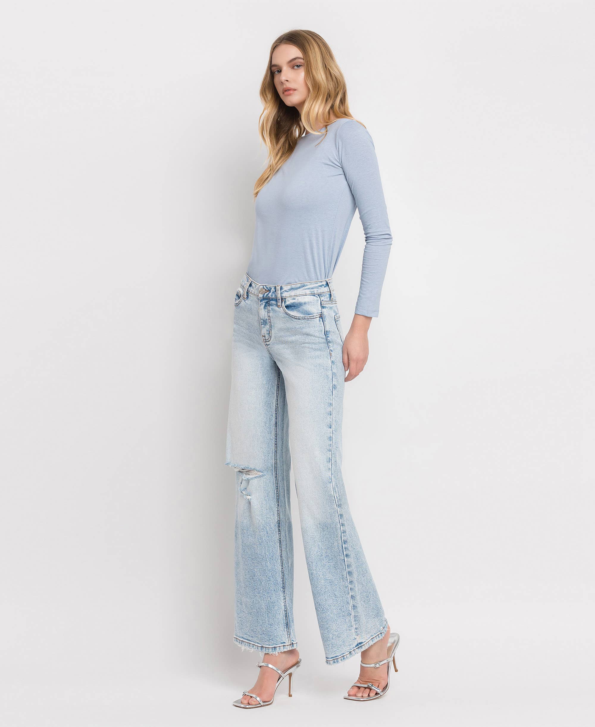 REDISCOVER TUMMY CONTROL SUPER HIGH RISE WIDE LEG JEANS LV1312 for wholesale on Faire9