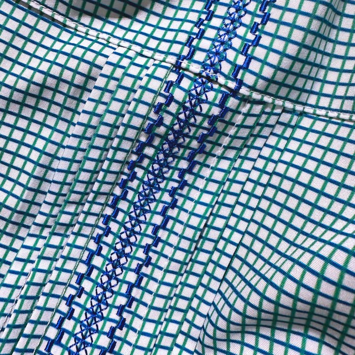 BlueQuail Clothing Co. - Wholesale Button Down Shirt - Kids - Guayabera - Navy/Jade Check Short Sleeve Shirt
