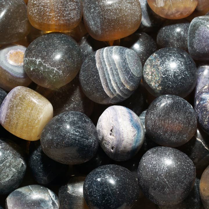 Crystal River Gems LLC - Wholesale Spiritual Stone/Crystal - 1 PIECE - Dark Rainbow Fluorite Tumbled (India) / 25-30MM AVG