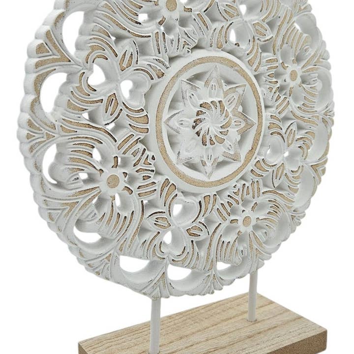 Meinposten – wholesale Dekorativt bordsobjekt – Dekoration med sockel Ställ träbild Shabby vintage blommönster Rund Ø 23cm