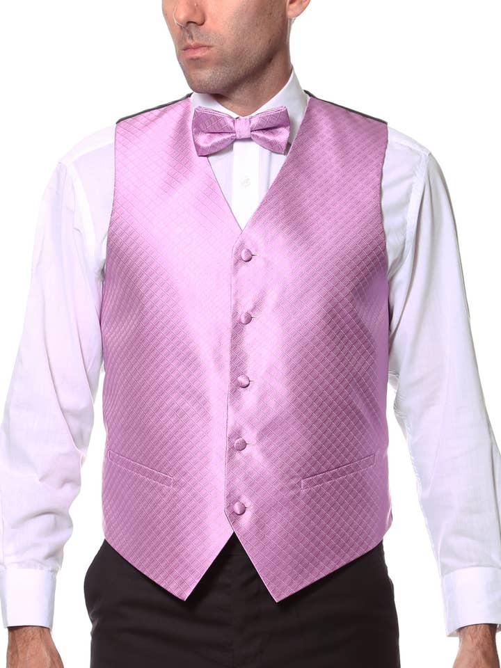 Ferrecci Mens PV300 - Dark Rose with Black Back Adjustable Diamond Vest Set for wholesale by Ferrecci