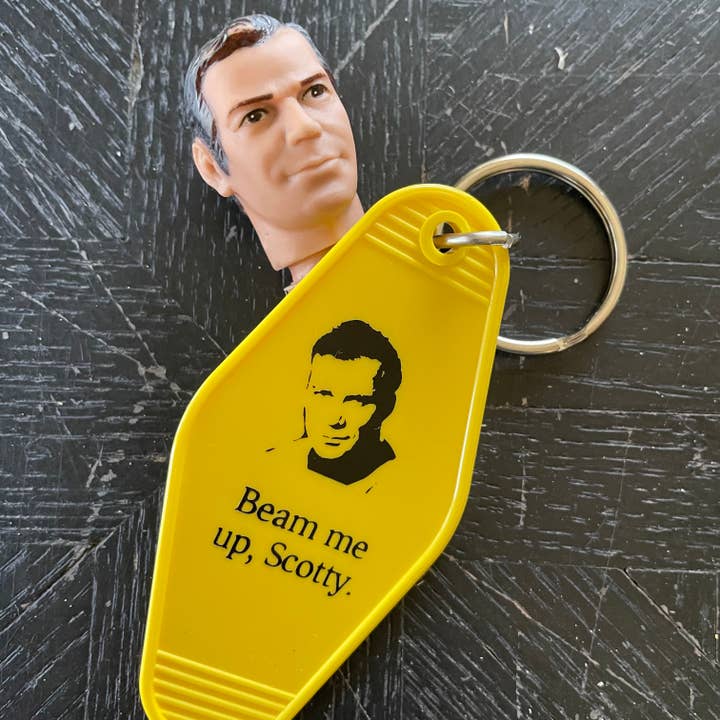 The 3 Sisters Design Co. - Wholesale Keychain - Unisex - Motel Key Fob - Captain Kirk (Star Trek), Beam me up Scotty.