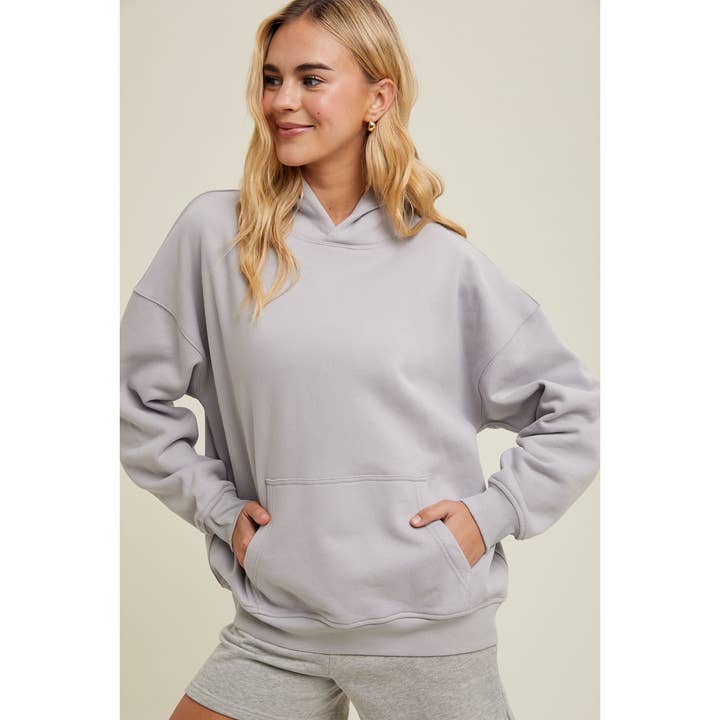 L GREY BASIC FRENCH TERRY HOODIE / WL24-9083 for wholesale on Faire0