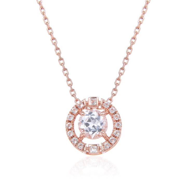FCJ Jewelry LLC - Wholesale Pendant/Charm Necklace - Sterling Silver White Topaz Rose Gold Halo Necklace