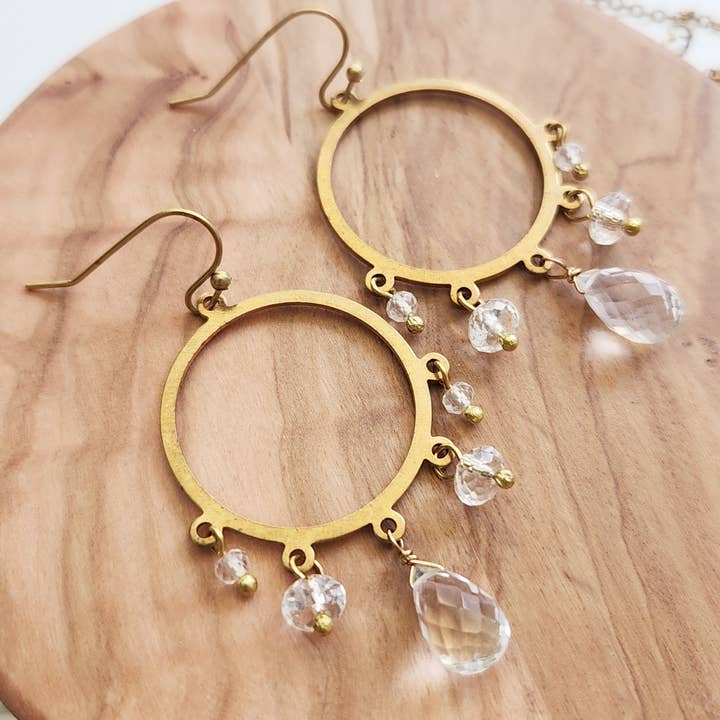 Sara Sela Jewelry - Wholesale Dangle Earrings - Gemstone and Brass Chandelier Bridal Statement Earrings8