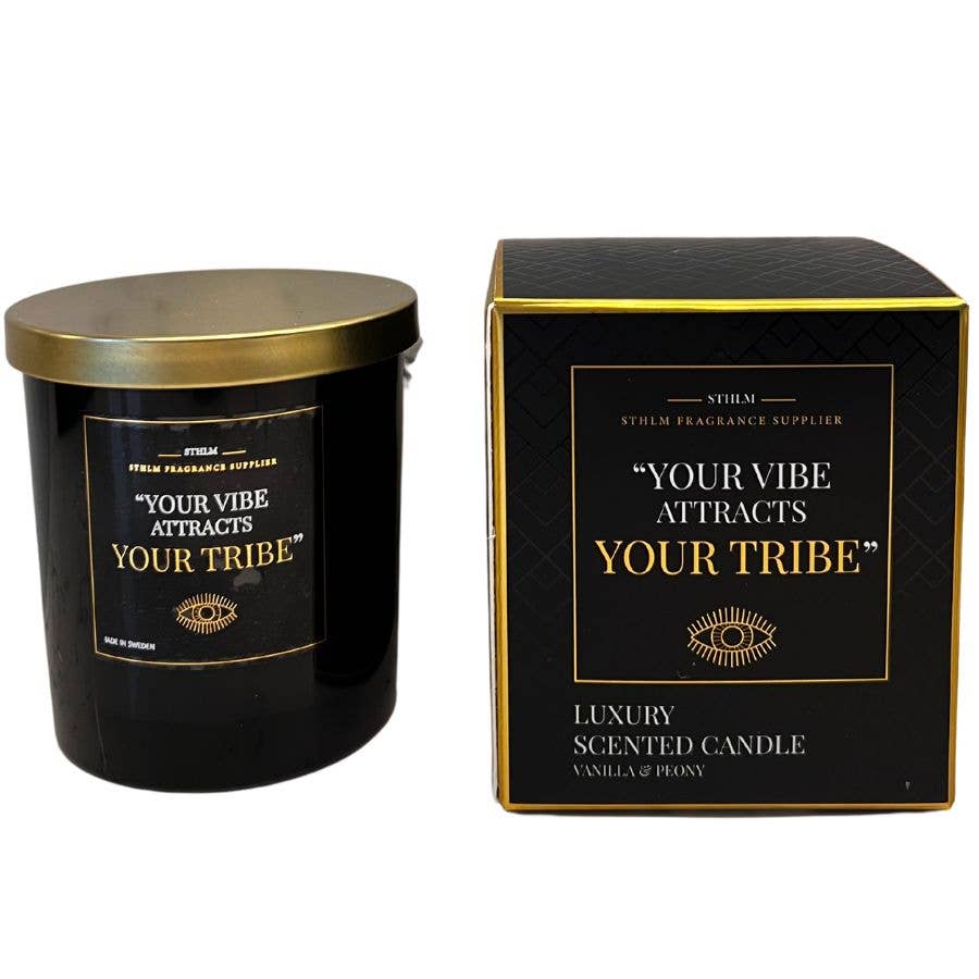 Stockholm Fragrance – wholesale Jar/filled candle – "Your Vibe Attracts Your Tribe" | Vanilla & Peony3