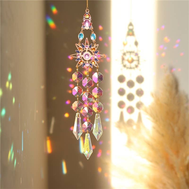 UZ Wholesale Store – wholesale Suncatcher – Colorful Diamond Star, Moon, And Butterfly Hanging Decoration0