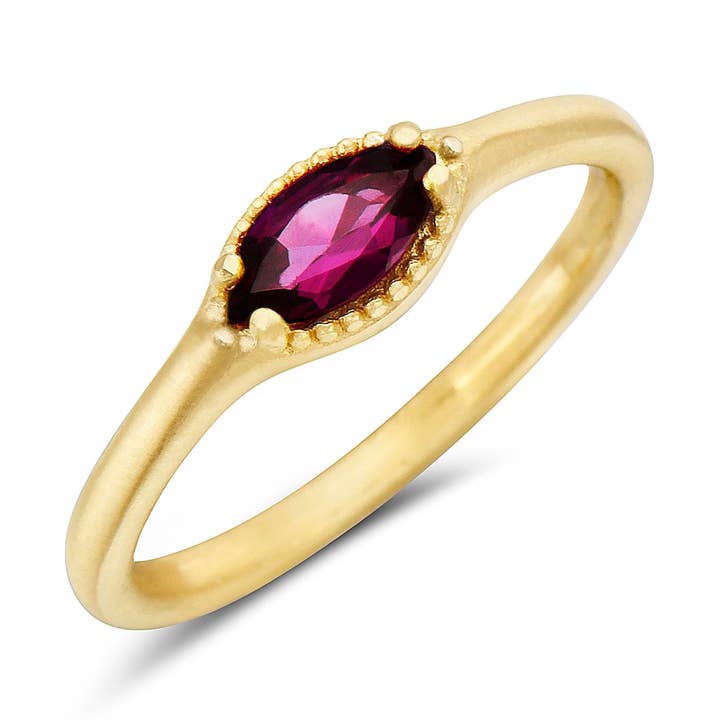 Anillo Petite East-West de Granate Rodolita en Vermeil de Oro para venta al por mayor de Anatoli Jewelry