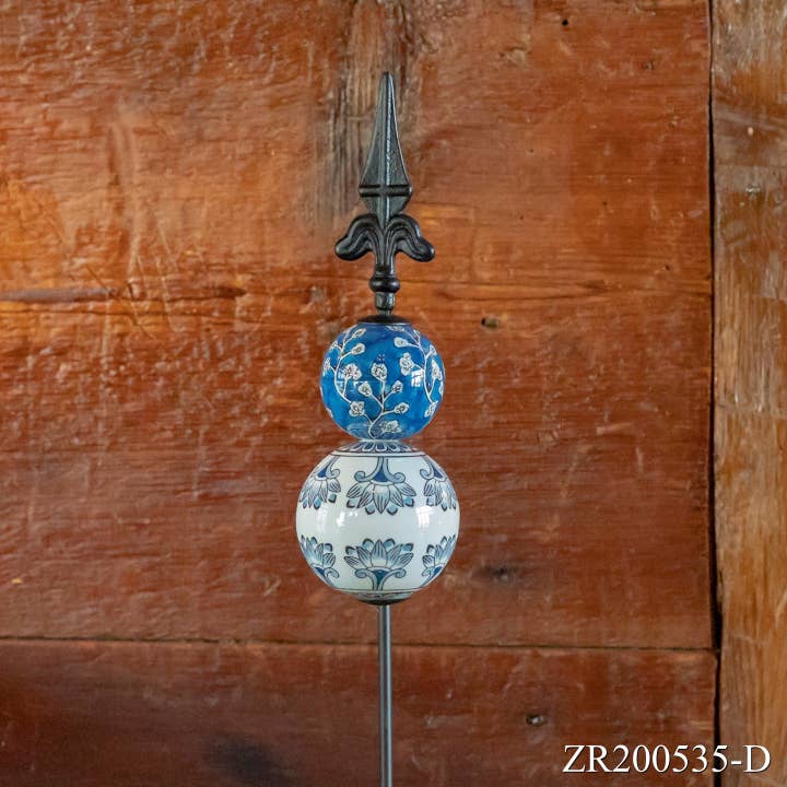 Zaer Ltd. International - Wholesale Garden/Lawn Stake - Tall Garden Stake with Ceramic Sailor Ball and Finial