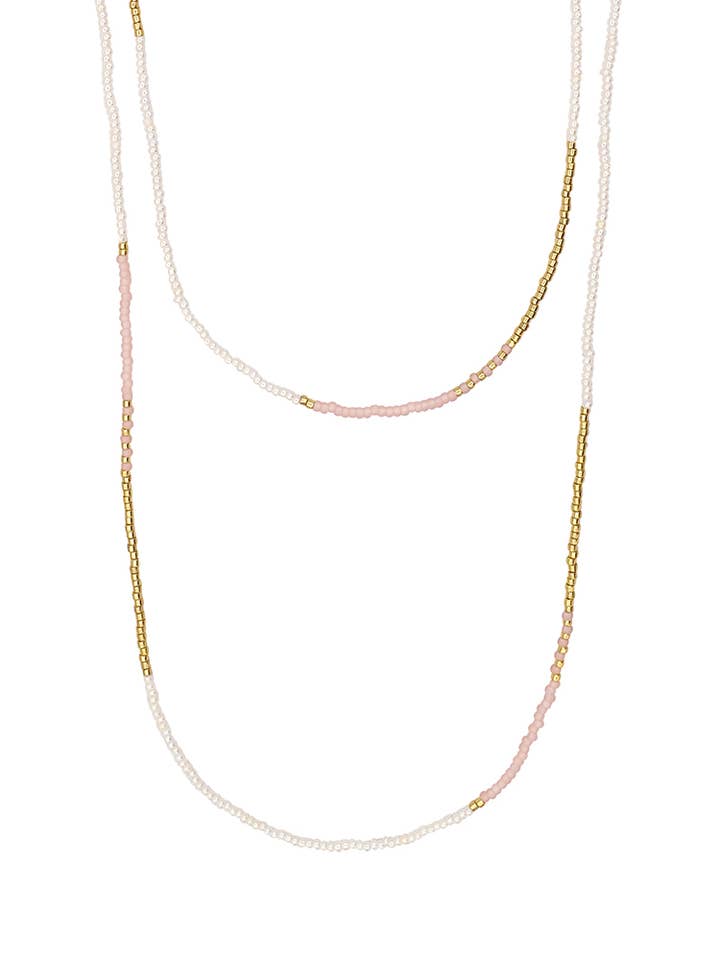 Long Beaded Wrap Necklace - Vintage Pink & Pearl for wholesale by Mint15