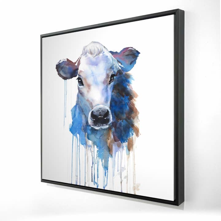 Blå Akvarel jersey ko | indrammet tryk på lærred 48 „x 48" for engroshandel på Faire