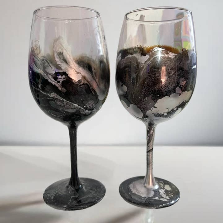 Whimsy and Willow - Wholesale Wine Glass - Metallic Swirl Wine Glasses and Drinkware-Handmade