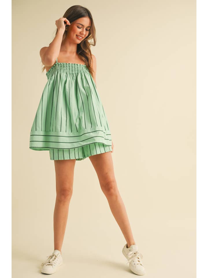 Klesis - Wholesale Lounge Set - Women's - IST5891 STRIPED SLEEVELES TUNIC TOP AND SHORTS SET