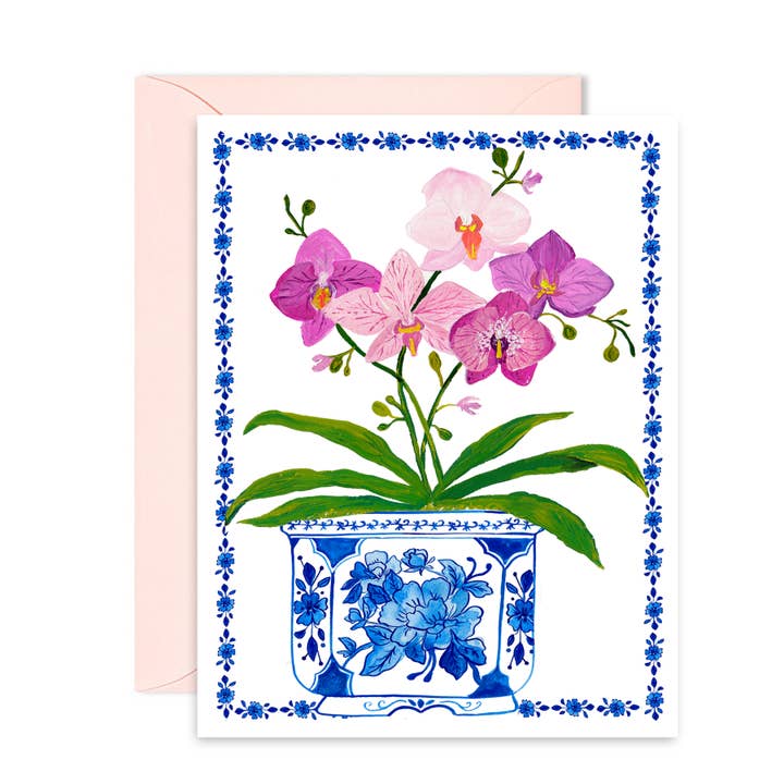 Orchid in Pot Blank Card - Set of 8 for wholesale by Shannon Kirsten Illustration