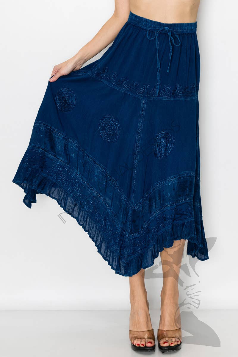 JUST CRUISING - India Casual Designs - Wholesale Skirt - Women's - Handcrafted Embroidered Handkerchief Hem Skirt1