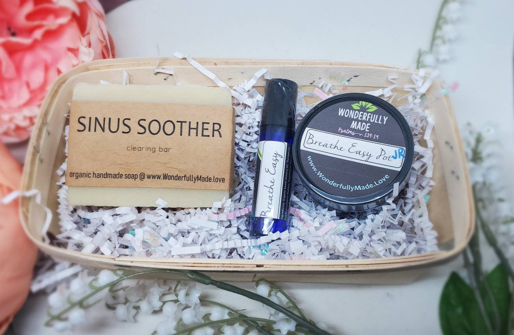 Wonderfully Made .love - Wholesale Essential Oil Roll-On - Sinus Help Care Package | Gift Bundle | Vapor Rub | Breathe Easy Natural Sinus Relief | Sinus Soother Handmade Soap | Organic Man woman Gift0