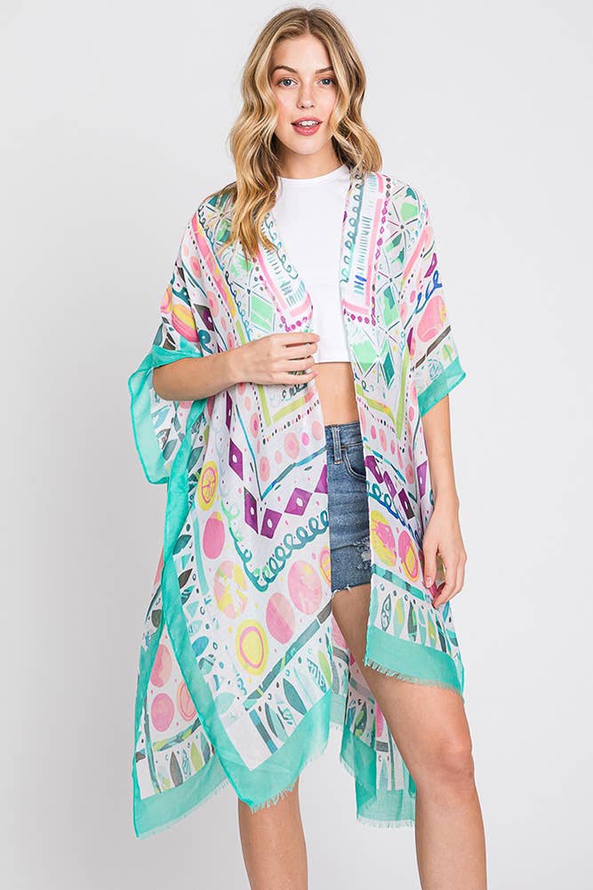 Hana - Wholesale Kimono - Women's - Watercolor Boho Geometric Print Summer Kimono17