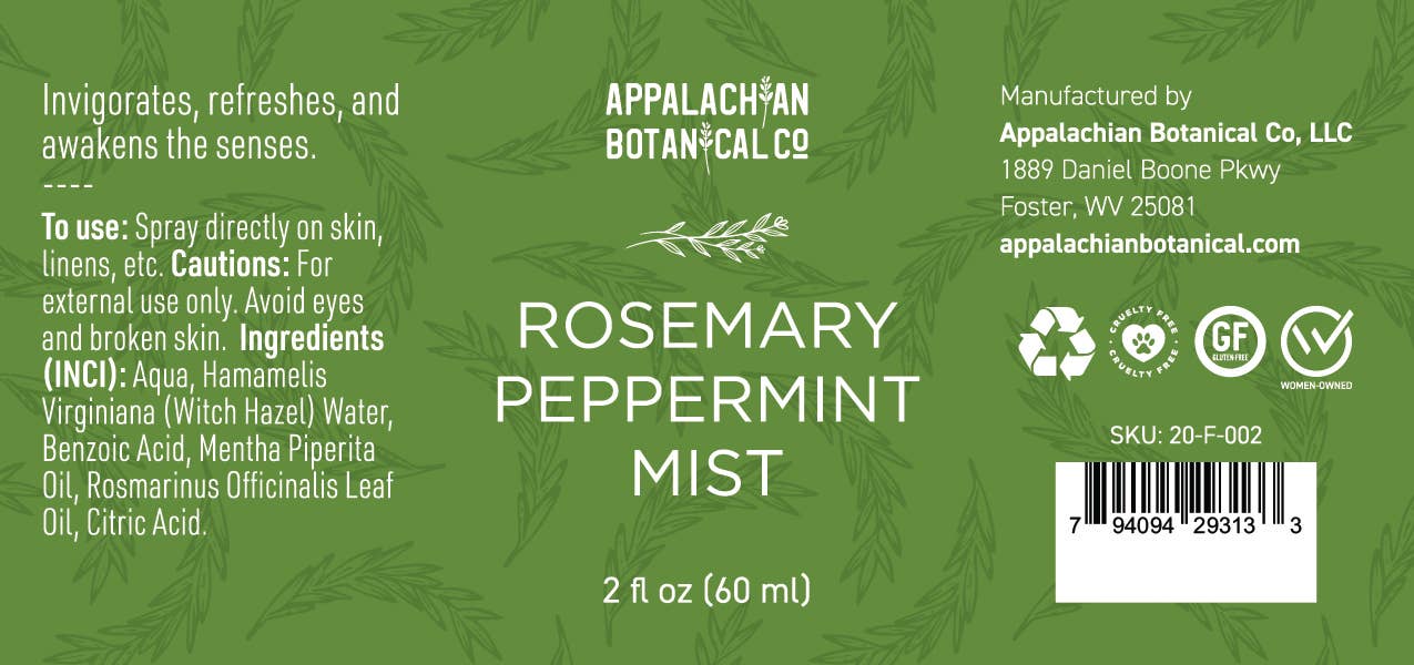 Appalachian Botanical Co. - Wholesale Face & Body Mist/Water - Rosemary Peppermint Mist1
