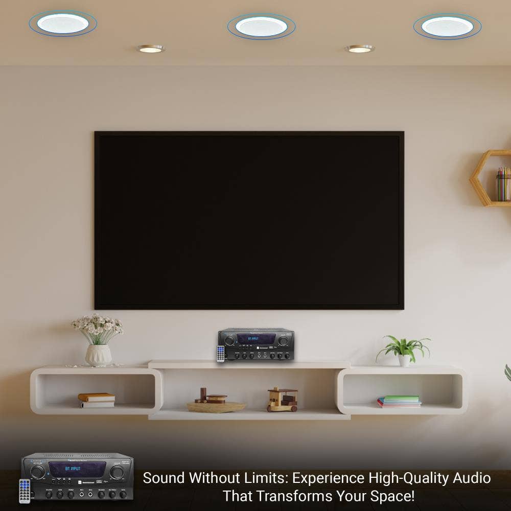 Technical Pro - Wholesale Speakers - 1000W Bluetooth Amplifier,2 Ceiling Speakers 8", Mic, Wire8