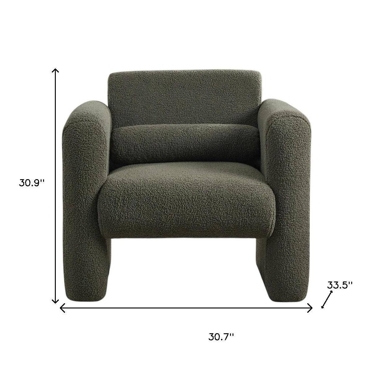 HomeRoots - Vente Chaises - Fauteuil rembourré en bouclé vert olive de 31" avec coussin décoratif2