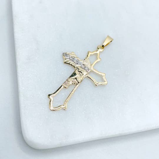 Luxus Accessories – wholesale Individuell berlock/hänge – 18 k guld fylld två ton kors med Jesus ansikte hänge