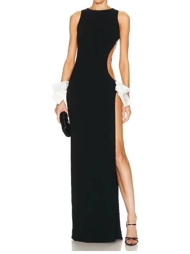 Sanyao Fashion - Wholesale Dress - Women's - SY065 Sultry Bow-Accent Slit Knit Dress - Spring/Summer