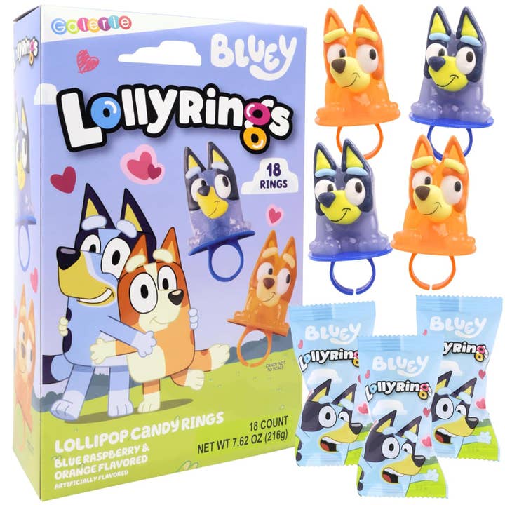 Bluey Lollipop Rings, Individually Wrapped Suckers, 18 Count for wholesale by Needzo Inc