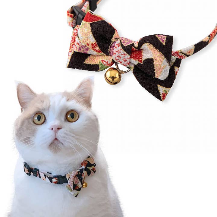 MOON-X USA, INC. - Wholesale Pet Collar - Cat - Chirimen Kimono Bow Tie Cat Collar (Black)