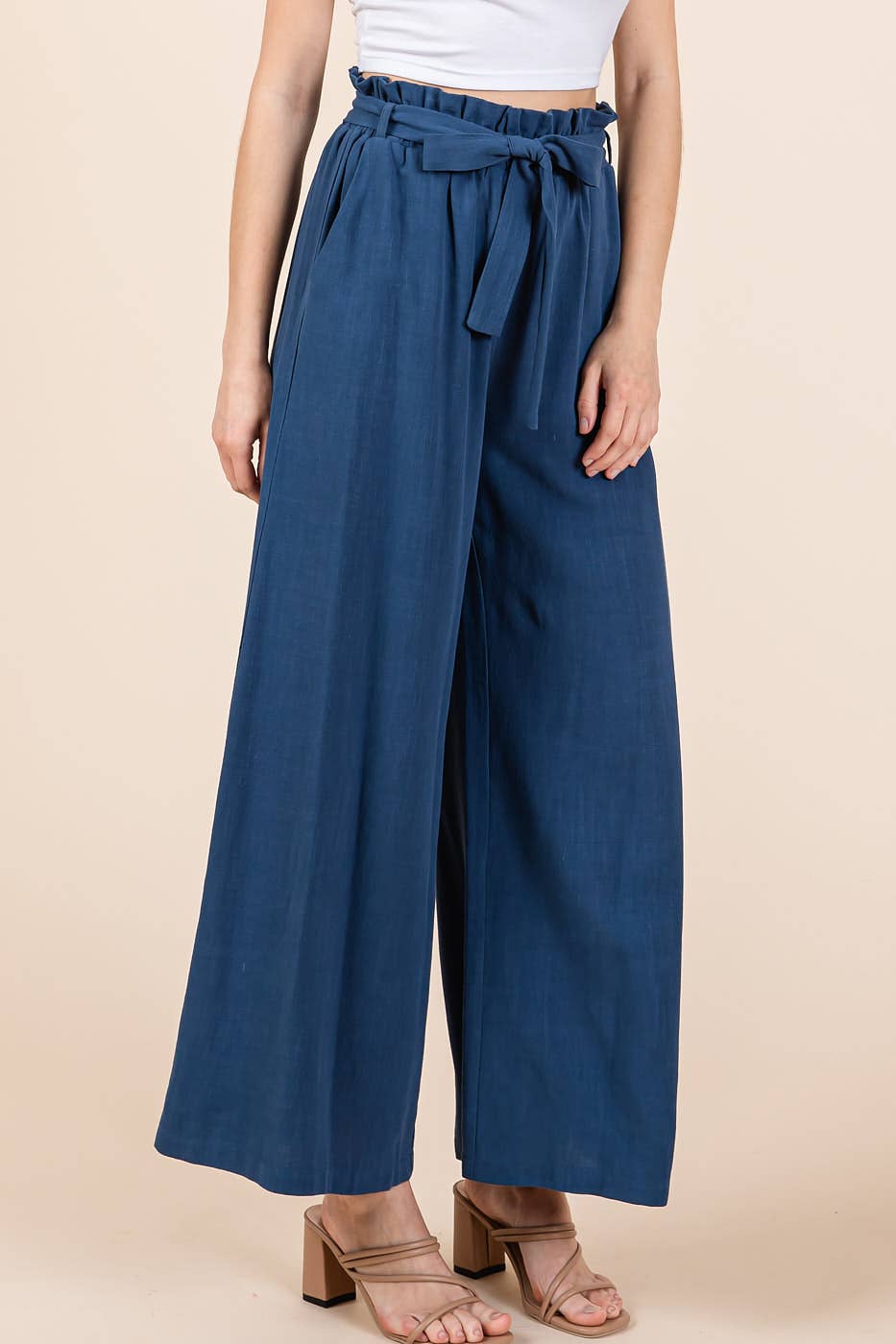 mittoshop - Wholesale Pants - Women's - PAPER BAG TIE DETAIL WIDE LEG PANTS40