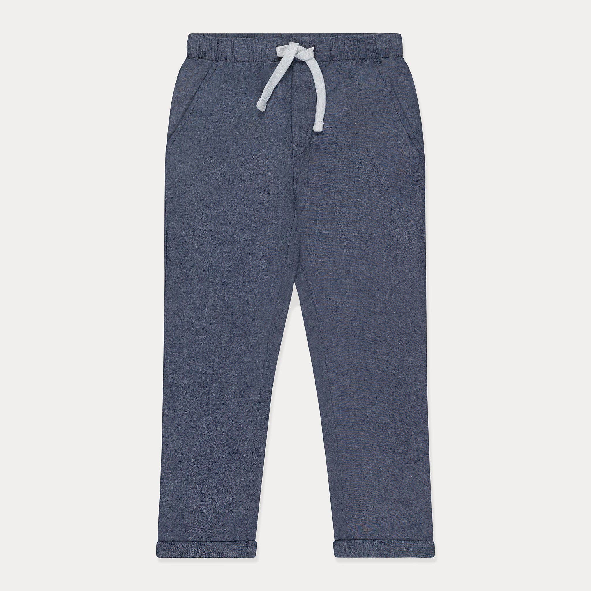 Mini Wardrobes – Calças - Criança por atacado – Calças de Criança para Menina, Calças de Rapariga em Tecido Chambray, Tons Azuis0