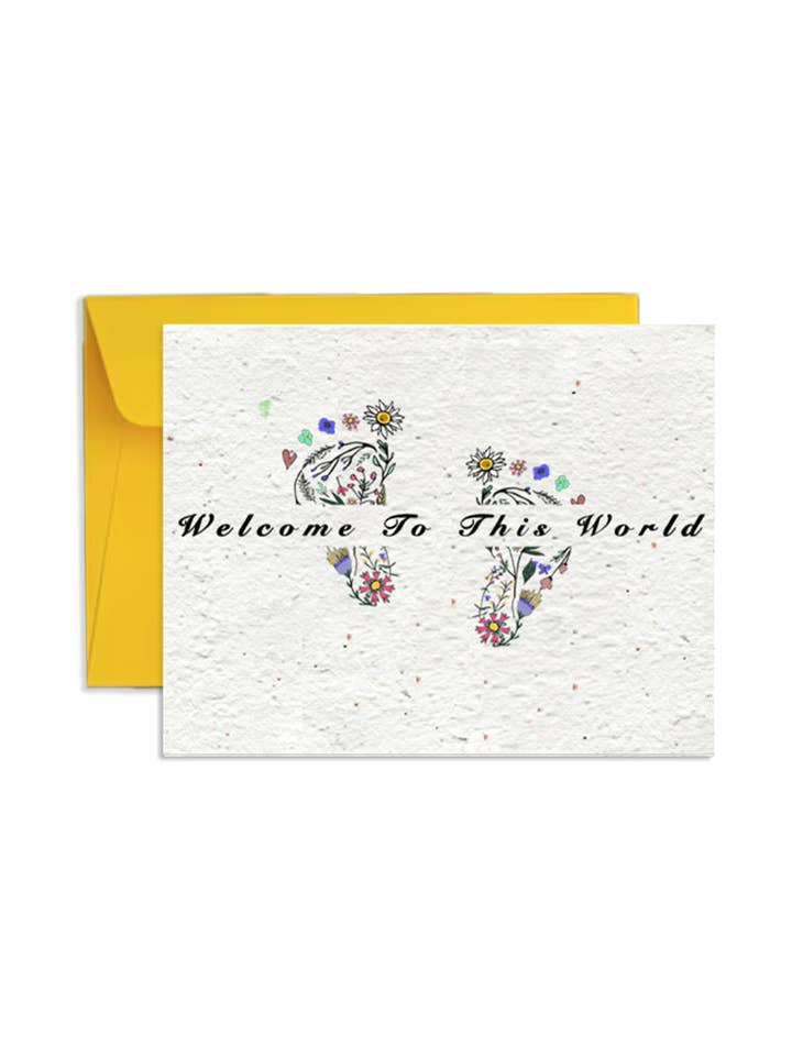 Wildflower Welcome Baby Shower Seed Paper Card for wholesale by Artsy Em