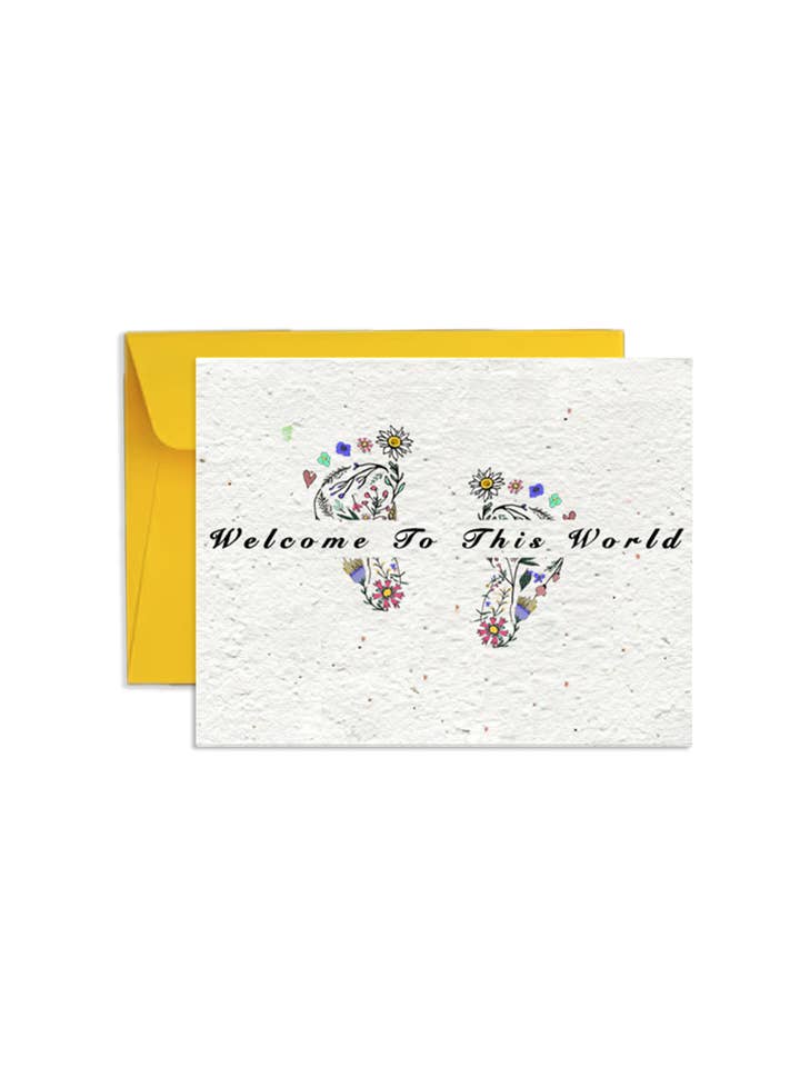 Wildflower Welcome Baby Shower Seed Paper Card for wholesale by Artsy Em