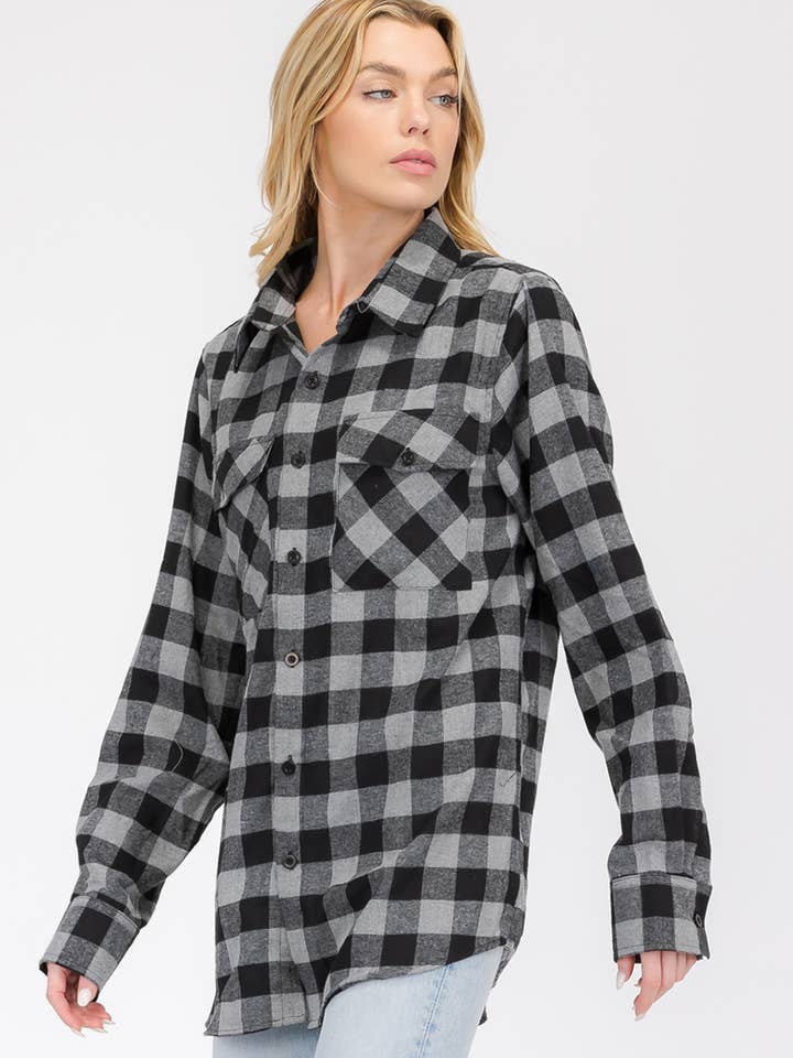 W-FL101 Womens Boyfriend Flannel Checkered Plaid Long Sleeve for wholesale by WEIV