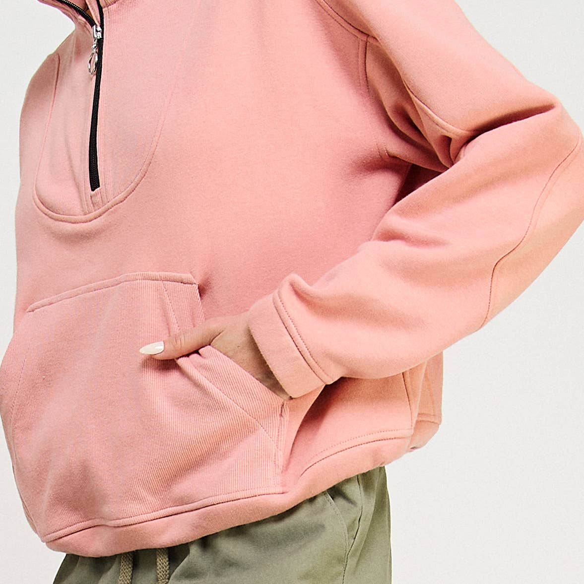 FREEZIA - Wholesale Sweatshirt - Women's - FRENCH TERRY NECK HALF ZIP SWEATSHIRT PULLOVER-FZ001211