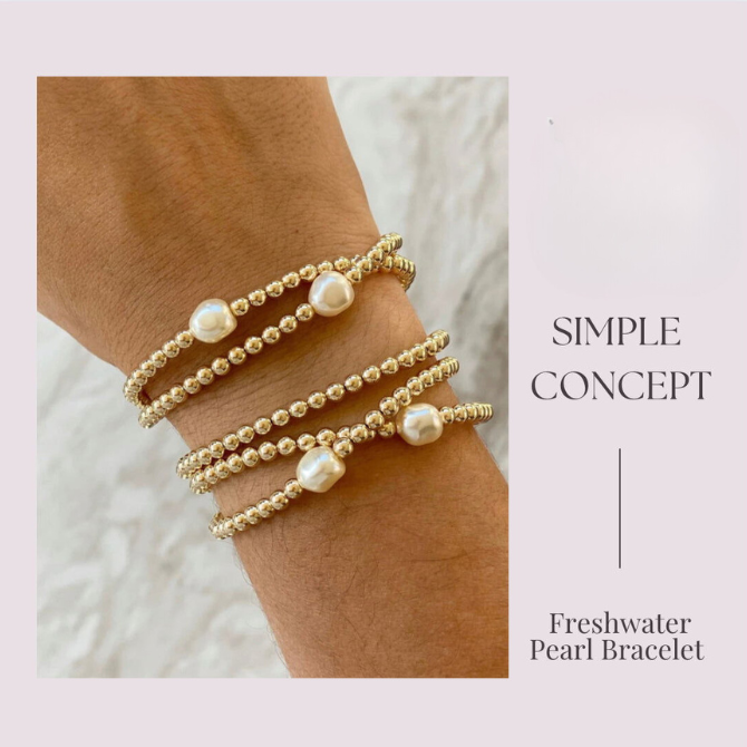 Deep South Originals Inc. - Vente Bracelet de perles - Bracelet extensible en perles d'eau douce et or - Deep South Originals2