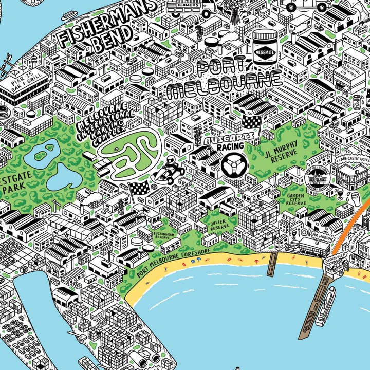 Evermade - Wholesale Art Print - Hand Drawn Map of Melbourne Art Print21