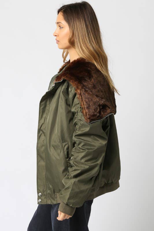 Brun Olive Blouson Bombardier Oversize Noah en vente sur Faire3