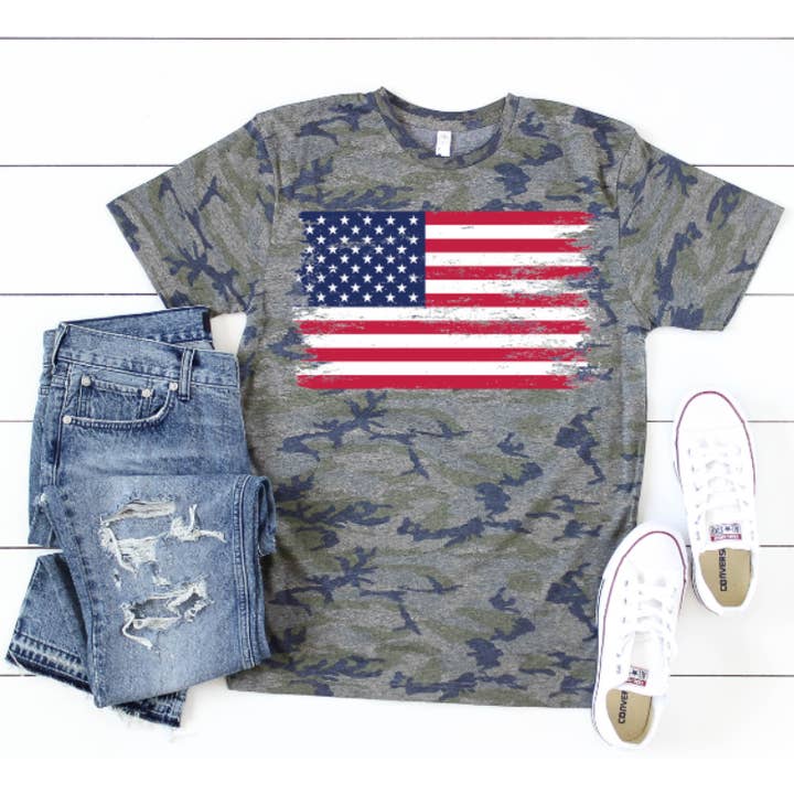 Camiseta de camuflaje con estampado de bandera americana desgastada para venta al por mayor de BB Subs and Screens