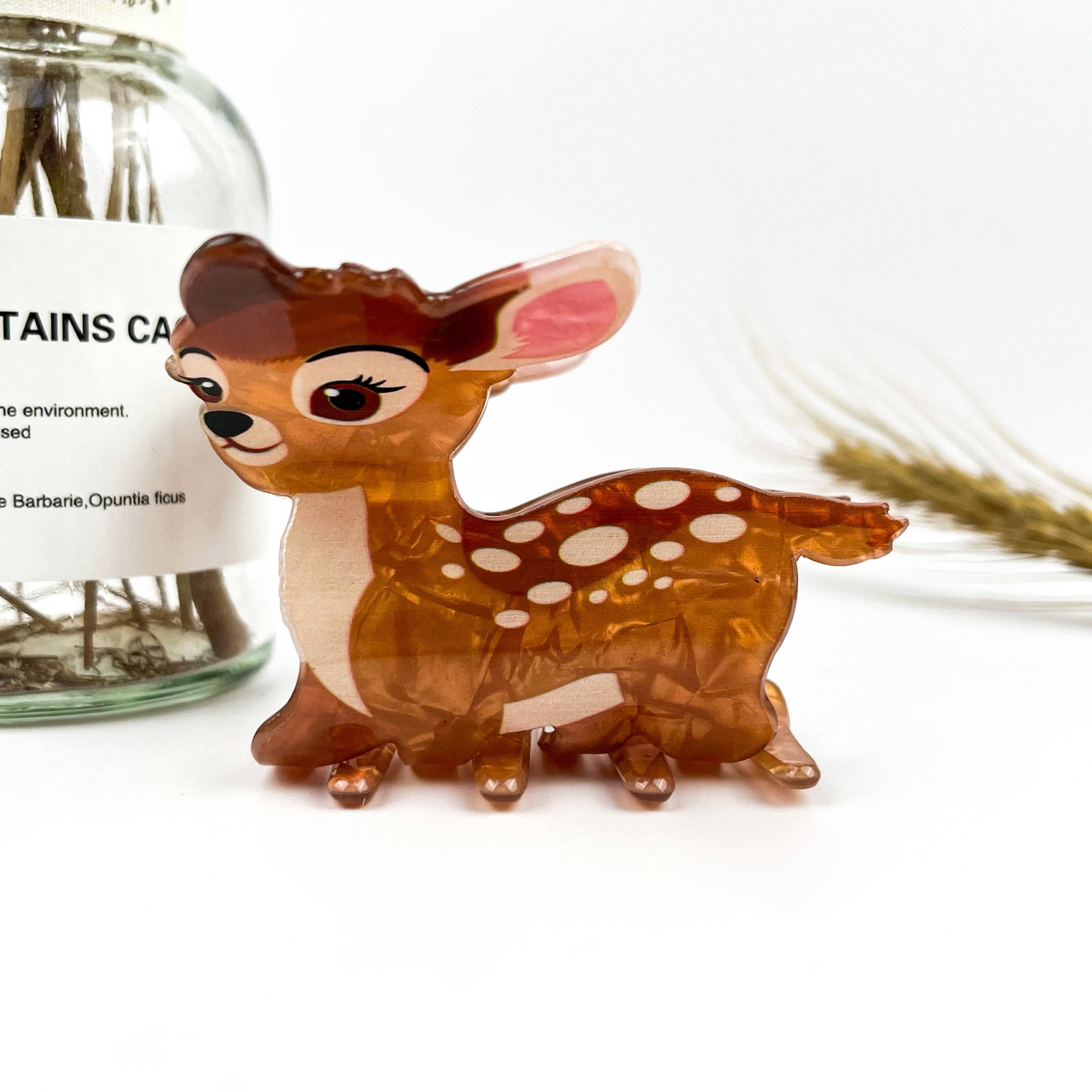Brown Adorable Calm Deer Animal Printed Hair Claw Clip for wholesale on Faire1