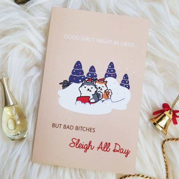 Christmas Pun Card - Funny Christmas Card - Sleigh All Day for wholesale by Science cobs